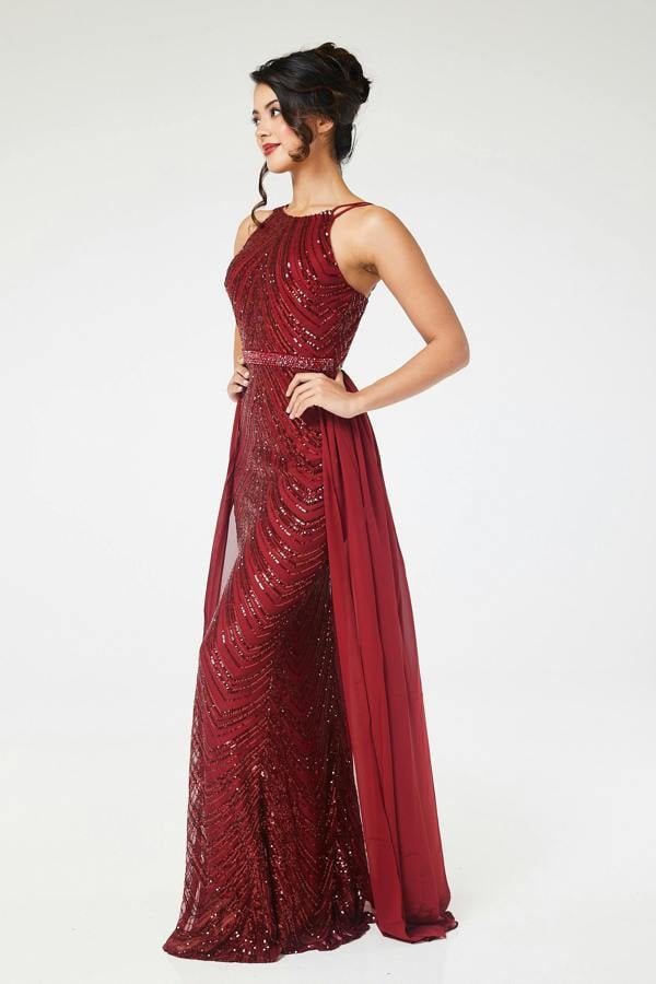 LuvForever Reya - Wine Sequin Maxi Dress