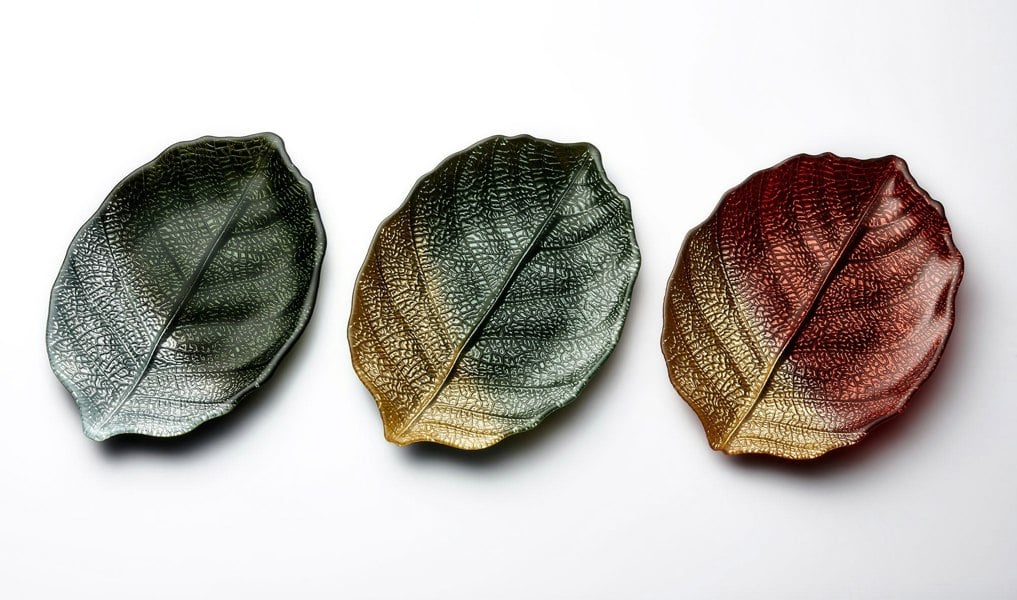 Glass Plate - Leaf Design - Green & Silver