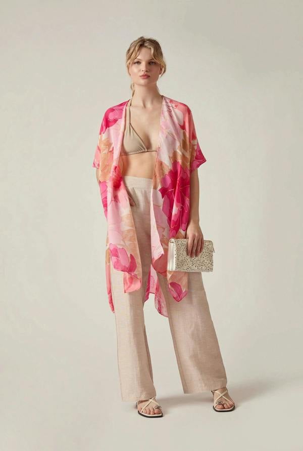 James Lakeland Pink Peony Print Kaftan