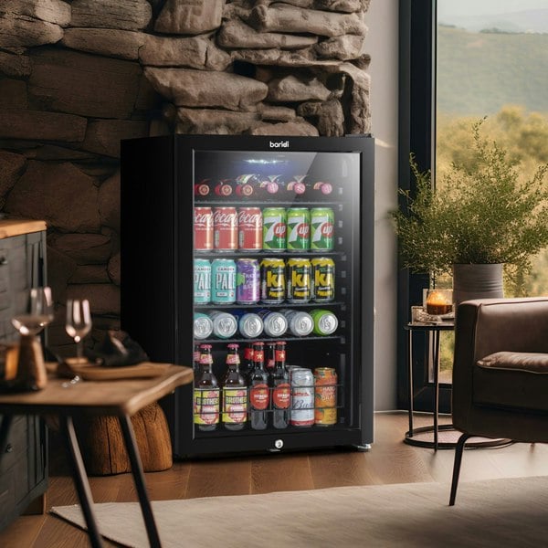 115L Under Counter Wine Beer Drinks Fridge Cooler Glass Front LED Backlit BLACK - LoopsDirect