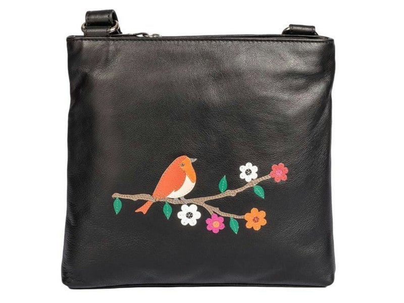 Mala Leather Robin Appliqué Crossbody Bag – Soft Nappa Leather with Adjustable Strap