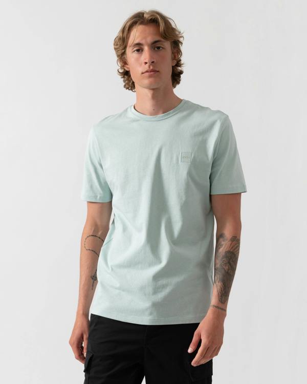 BOSS Orange Tales Mens Cotton-Jersey T-shirt With Logo Patch - Turquoise/Aqua 446
