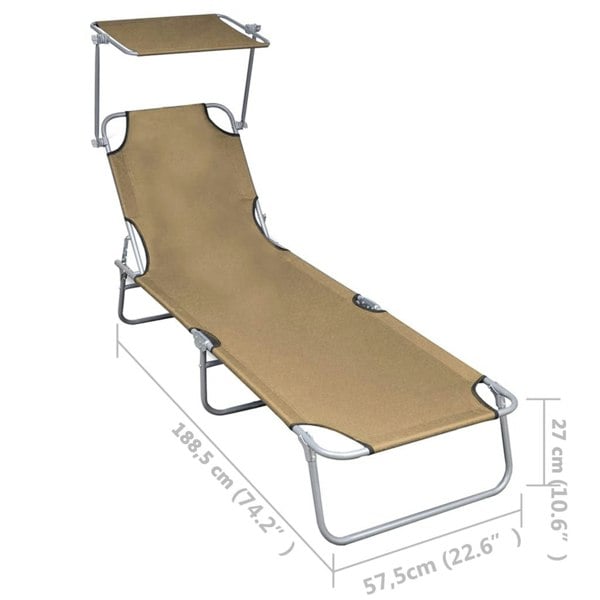 Berkfield Folding Sun Lounger with Canopy Taupe Aluminium
