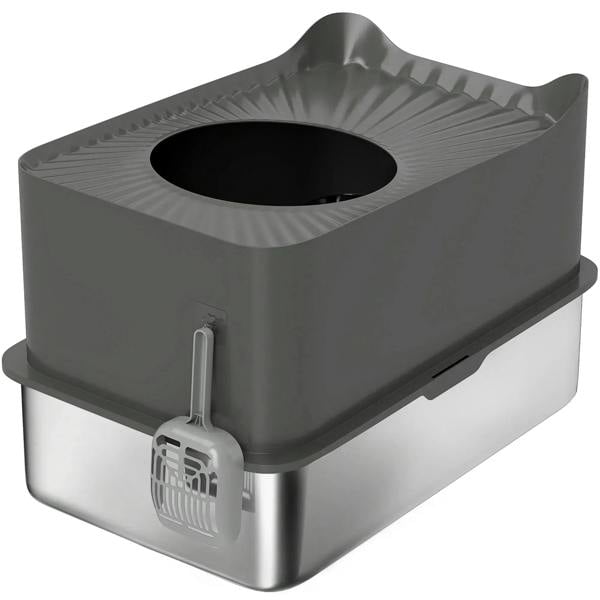 Extra large enclosed cat litter tray, dark grey, top entrance