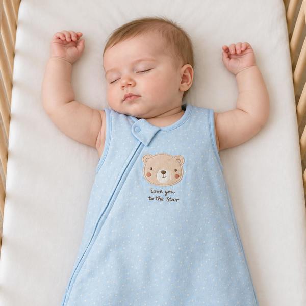 Mini Cuddles Baby Boys Teddy Bear Embroidered Sleeping Bag, Blue