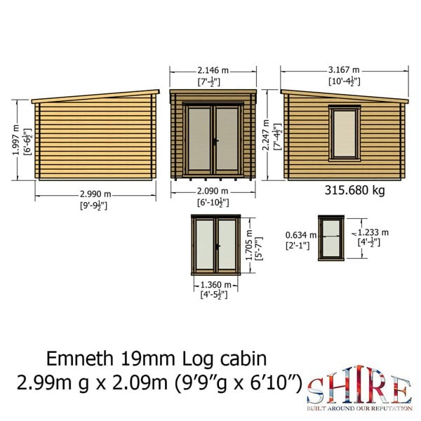 Shire Emneth 10Gx7 Pent Log Cabin 19mm interlock  Cladding - Best Shed