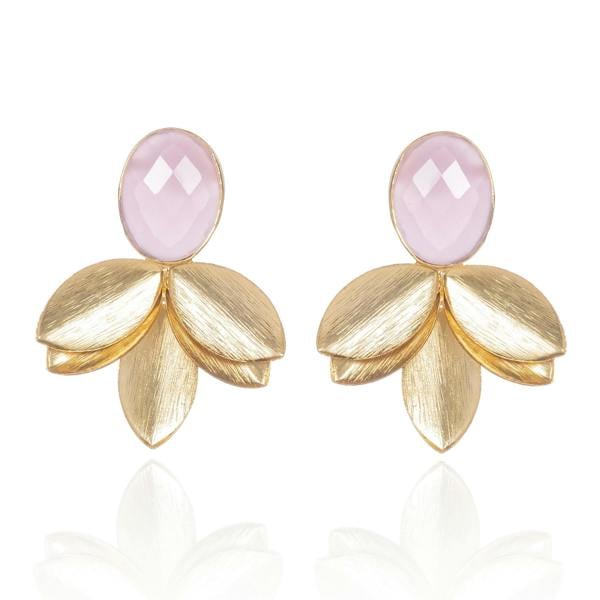 Large Gold Statement Earrings with Rose Chalcedony - namana.london
