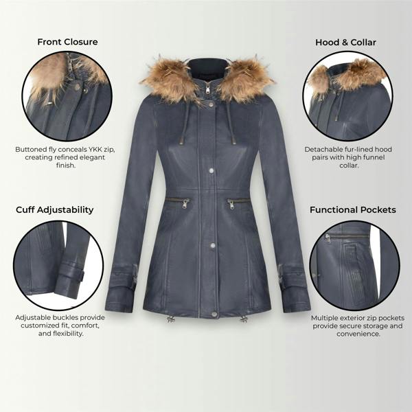 Infinity Leather Womens Leather Hooded Parka Jacket-Putian