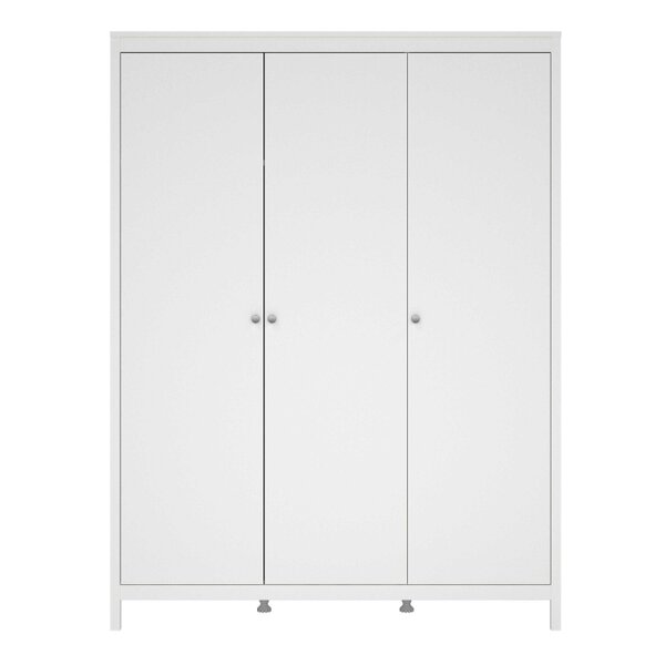 Wyld Haus Gossmere White Wooden Wardrobe 3 Doors Silver Handles
