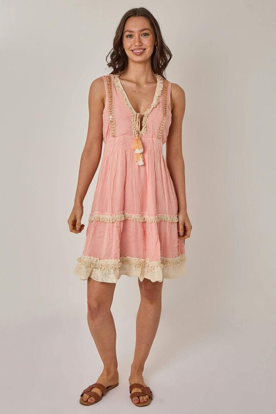 Elaina Fashion Boho Tiered Tassel Detail Dress