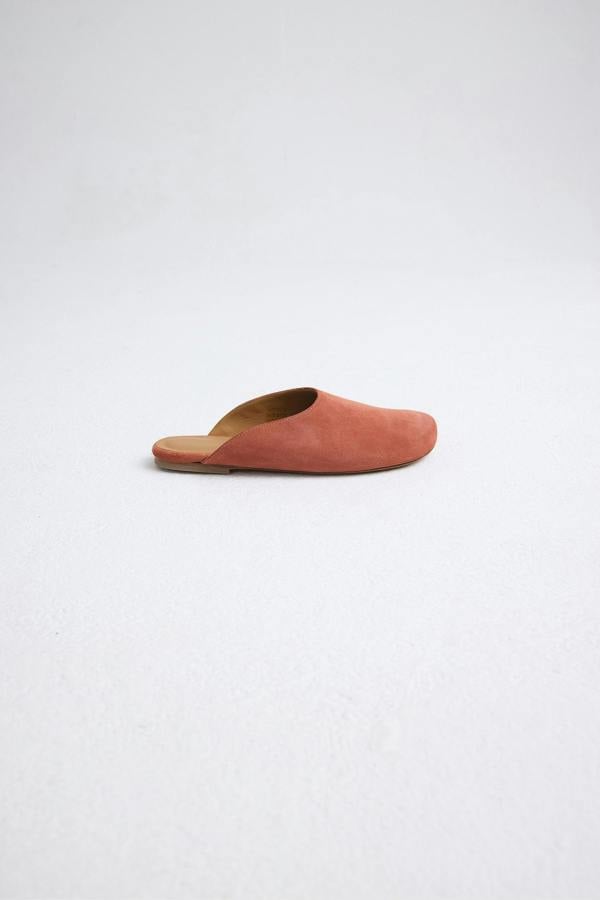 Pretty You London Suede Rounded Mule In Fired Brick