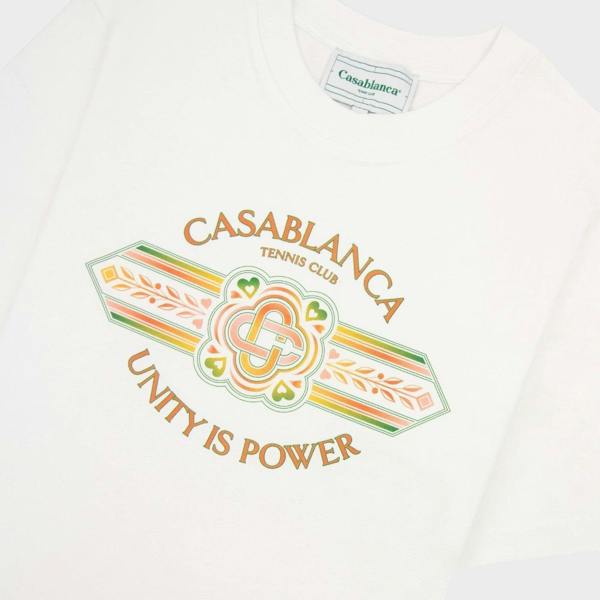 Supplied Fashion Casablanca white cotton fitted t-shirt featuring a colourful Unity Is Power graphic logo print