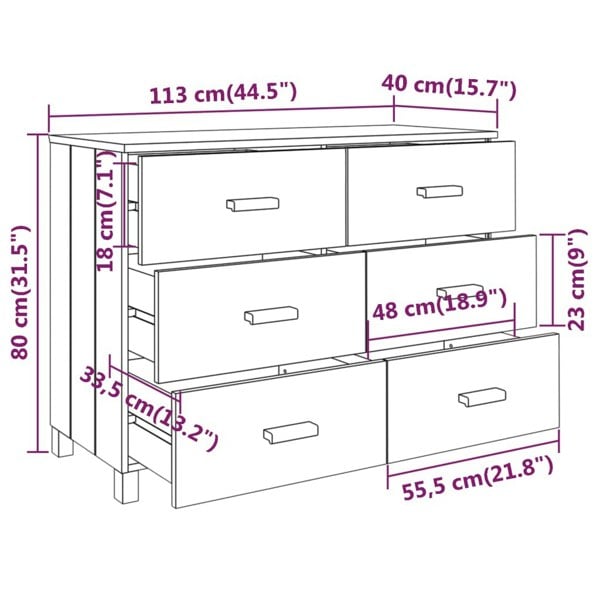 Berkfield Sideboard HAMAR White 113x40x80 cm Solid Wood Pine