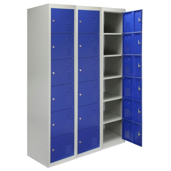 Monstershop 3 x Metal Storage Lockers - Six Doors, Blue - Flatpack