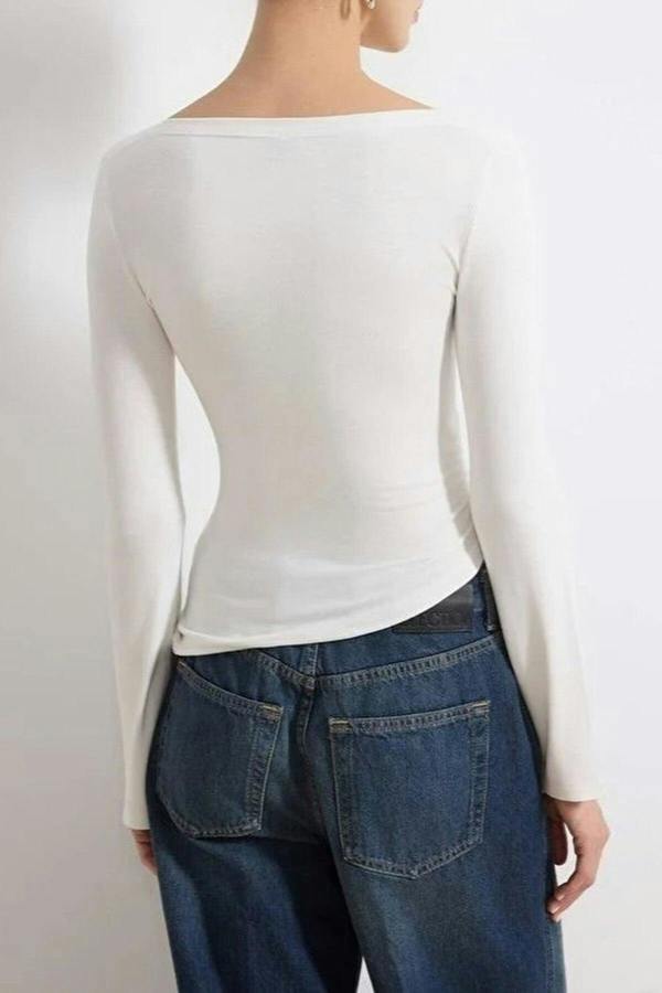 WOVCOR Boat Neck Long Sleeved Soft Knit Blouse