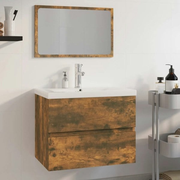 Berkfield Bathroom Furniture Set Smoked Oak Engineered Wood