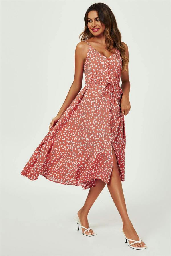 FS Collection Button Down High Low Strappy Dress In Dusty Red