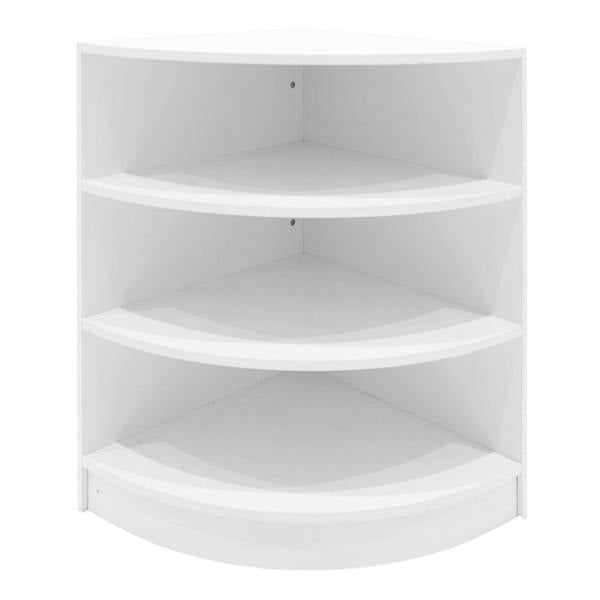 White Hyperion LED shop counter set featuring a sleek, curved design with four spacious shelves for organized display and storage
