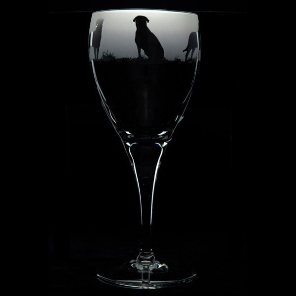 Glyptic Glass ArtRottweiler Dog Crystal Wine Glass - Hand Etched/Engraved Gift