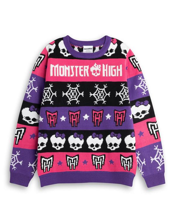 Monster High Girls Multicoloured SKull & Snowflake Fairisle Christmas Jumper