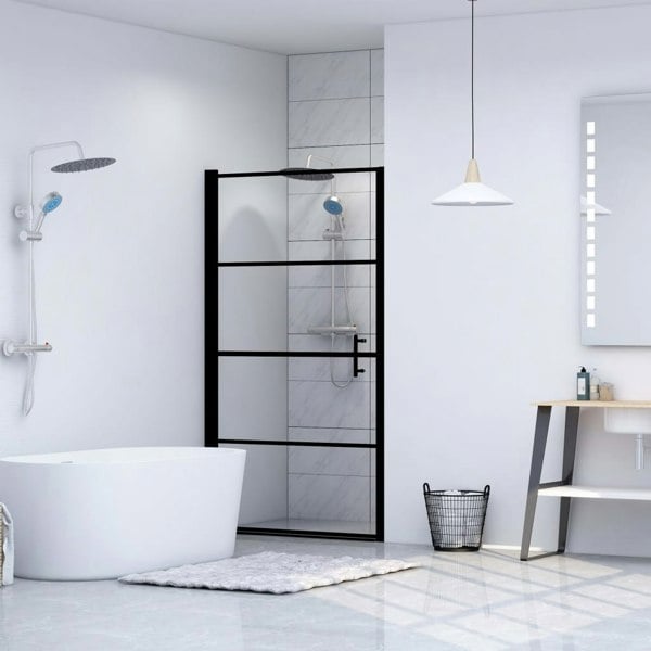 Berkfield Shower Door Tempered Glass 91x195 cm Black