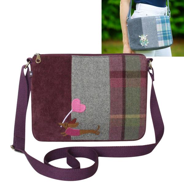 Earth Squared Dachshund Dog Wool Tartan Tweed Messenger Bag