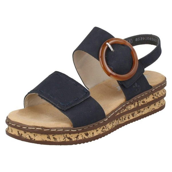 Rieker Ladies Rieker Buckle Detailed Adjustable Wedge Heeled Sandals 62950 - Blue