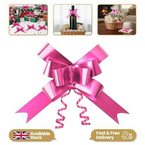 30mm Hot Pink Pull Bows, 10 Pack to 60 Pack, Polypropylene Ribbon Gift Bows image 4