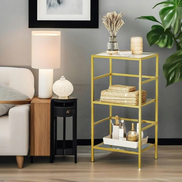 Rafaelo Mobilia Gold Glass 3 Tier Side Table