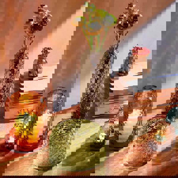 LSA Dapple Mouth Blown Glass Tealight Holder Vase 7cm Amber