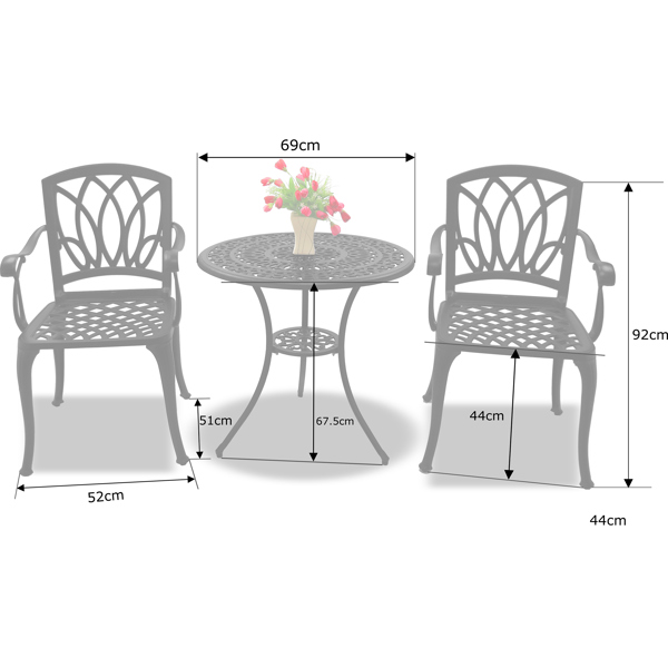 Centurion Supports POSITANO Luxurious Garden and Patio Table and 4 Large Chairs with Armrests Cast Aluminium Bistro Set - Black