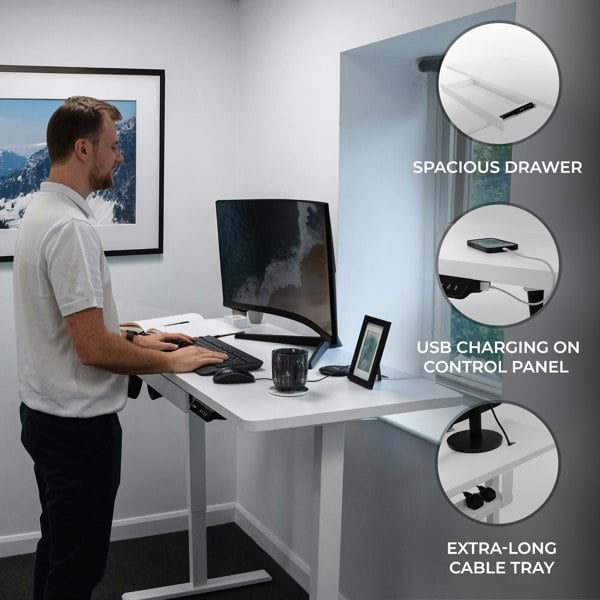Monstershop Electric Standing Desk With Drawer - 120cm x 60cm