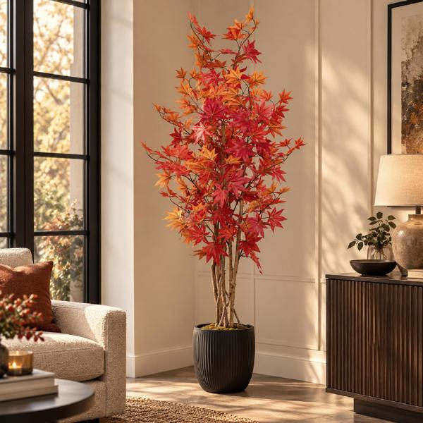 True Products Artificial Autumn Red Maple Tree with Natural Wood Trunk 165cm