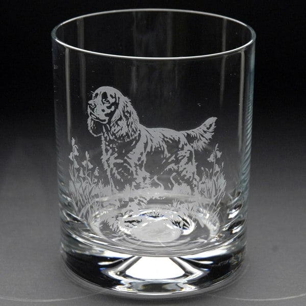 Glyptic Glass Art Cocker Spaniel Dog Whiskey Tumbler Glass - Hand Etched/Engraved Gift