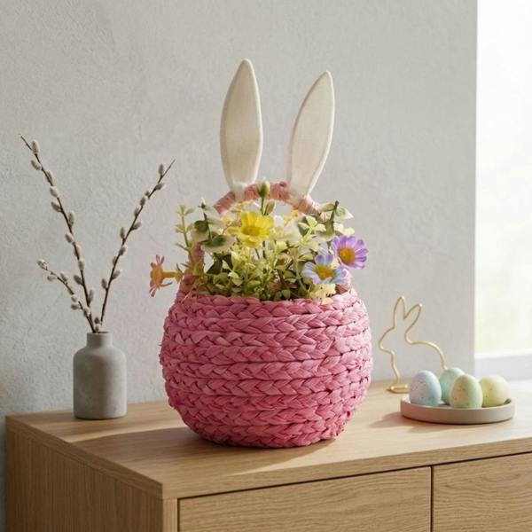 Garden Greatness Peony Faux Flower Easter Bunny Basket
