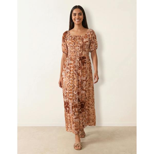 Blue Vanilla Tie Front Shirred Midi Dress