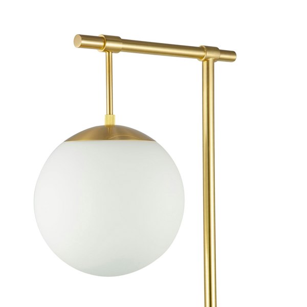 Designer Satin Gold Floor Lamp with Opal White Globe Glass Shade and Marble Base Image 4