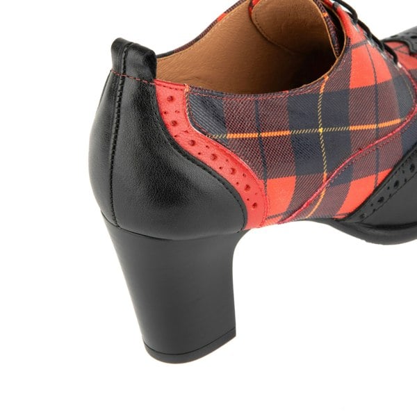 Embassy London Casino - Red Tartan - Women's tartan pattern leather oxford pump in 3 inch heel