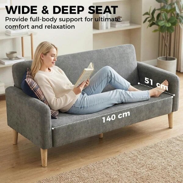 2 Seater Sofa, Velvet Small Couch with 20cm Thick Padding, Wide and Deep Seat, Grey