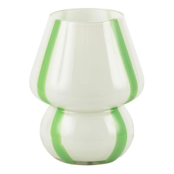 Handcrafted Art Glass Table Lamp in Soft White with Bold Green Ribbons Image 5