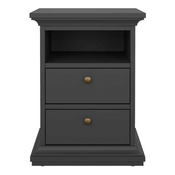 Wyld Haus Osaka Farmhouse Dark Grey Wooden Bedside Table 2 Drawers