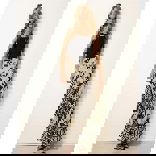 Blue Vanilla Extra Wide Leg Trousers With Paisley Floral Block Print