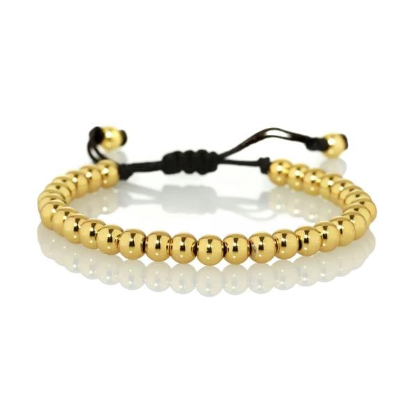 Gold Bracelet for Men with Metal Beads on Adjustable Black Cord - namana.london