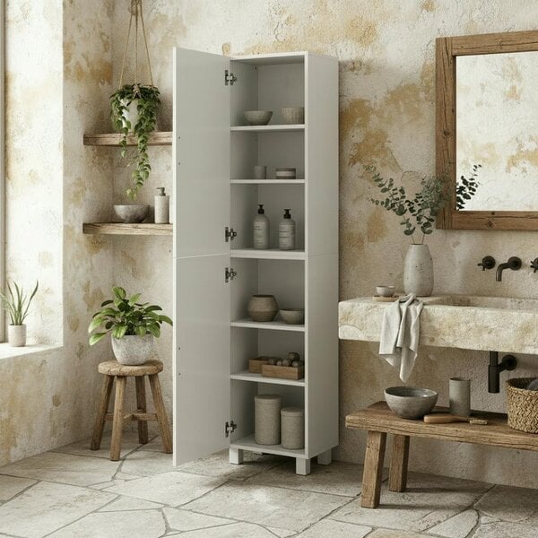 Wyld Haus Valatti Freestanding Tall Bathroom Storage Cabinet With Adjustable Shelves And Double Doors