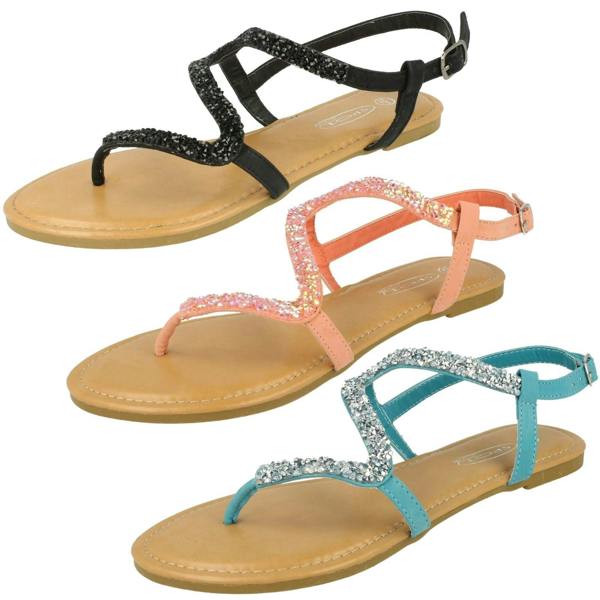 Spot On Ladies Spot On Open Toe Glitter Swirl Sandals