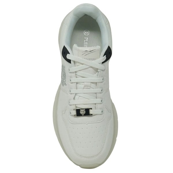 Plein Sport Branded Silver Tiger Logo Men's Sneakers - White