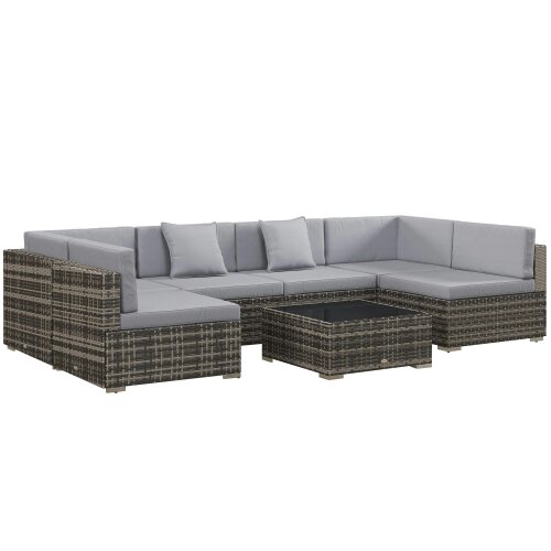 Wyld Haus Nalo Elni Grey Rattan  7 Piece Garden Set With Glass Top Table