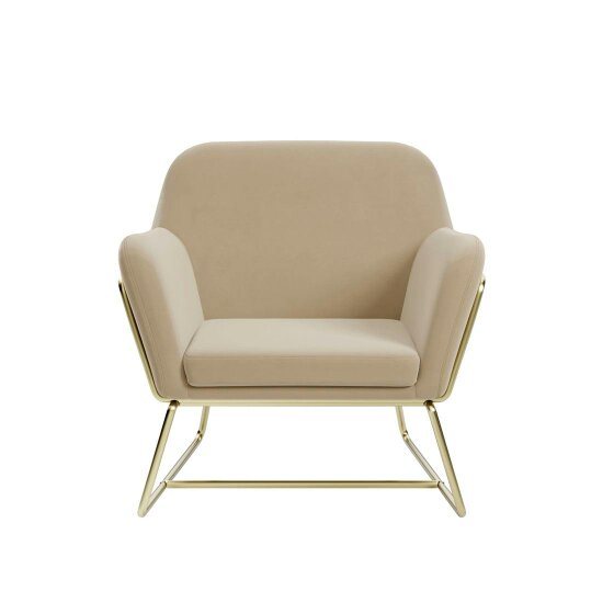 Wyld Haus Marseille Beige Velvet Upholstered Armchair Gold Metal Legs