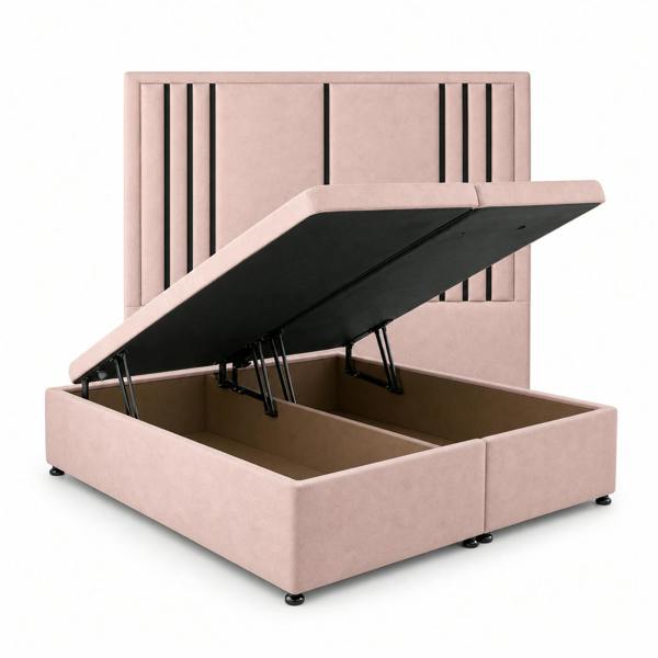 Great British Beds Valentina Headboard with Contrast Border Divan Ottoman Bed - Pink Plush