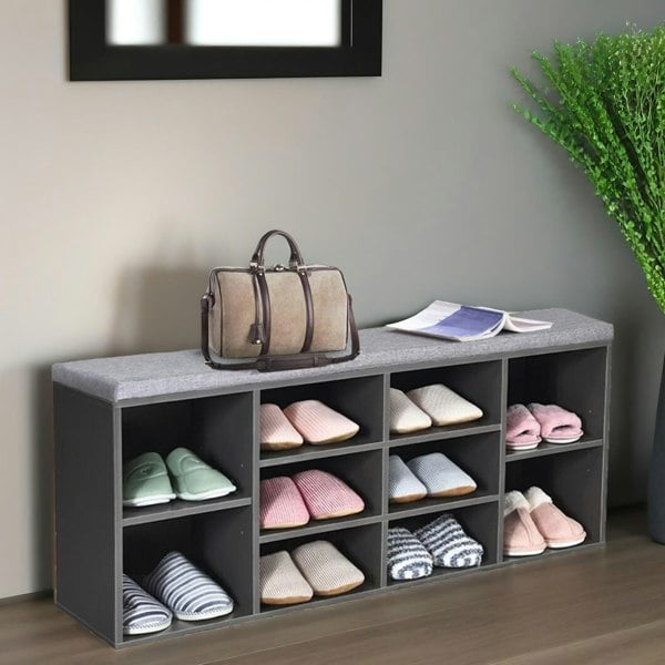 Rafaelo Mobilia Wooden Shoe Storage Bench With Cushioned Seat 104CM Grey